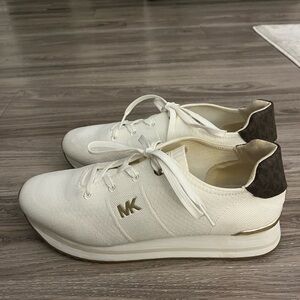 Michael Kors Cream Sneakers with Gold and Brown Details